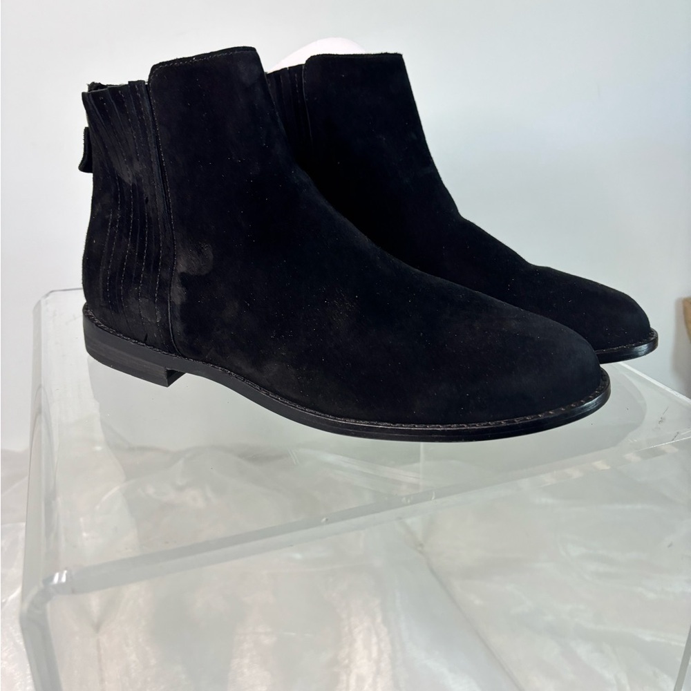 Eileen Fisher Rich Black Suede Ankle Booties Minimalist Chelsea Boot 8 1/2 - Picture 6 of 10